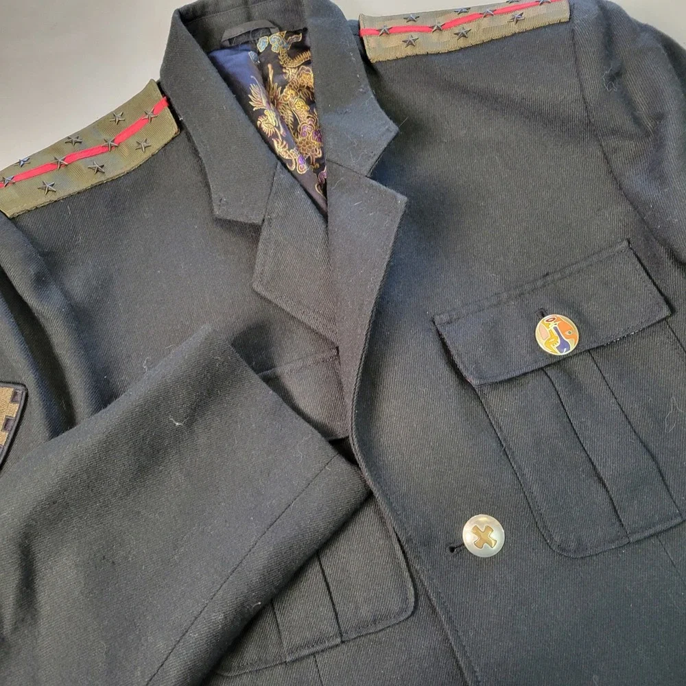 Edward Dada Military Style Jacket Dragon Lining Blazer Coat Large L